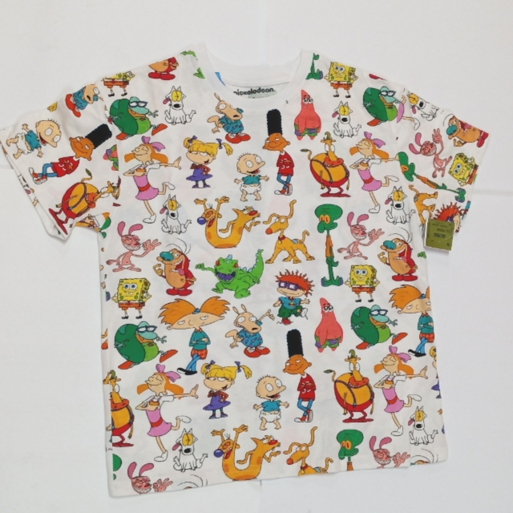 NWT Nickelodeon Allover Print T-shirt w/  Y2K TV Cartoons